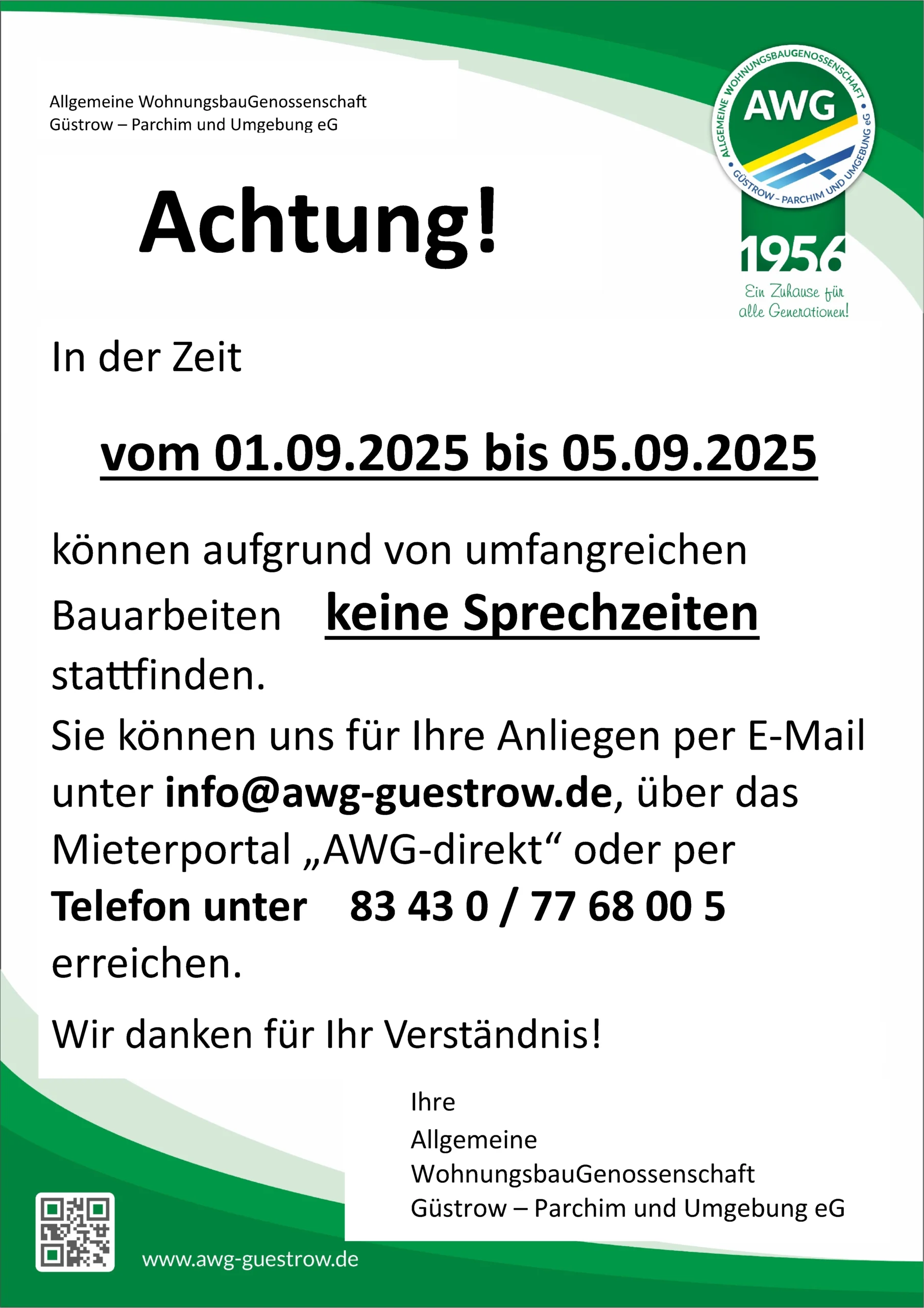 Aushang als grüner Vordruck