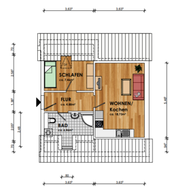 Gepflegte 2-Zimmer-Wohnung in innenstadtnaher, ruhiger Lage - Grundriss (11496)