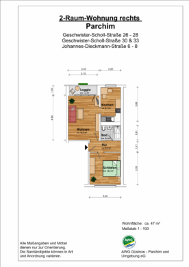 2 Raum Wohnung mit Loggia - Grundriss (14007)
