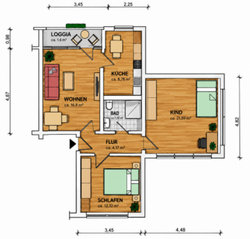Frisch renoviert – großzügige 3-Raum-Wohnung mit Loggia! - Grundriss (14172)