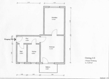2-Raum-Wohnung mit Balkon in gepflegter Wohnumgebung! - Grundriss (11600)