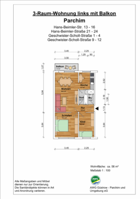 3-Raum-Wohnung mit unverbautem Blick - Grundriss (12910)