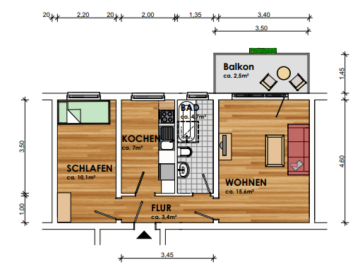 Erstbezug nach Renovierung – 2-Raum-Wohnung mit Balkon! - Grundriss (12306)