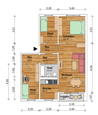 Familienfreundliche 4-Raum-Wohnung in der Parchimer Weststadt - Grundriss (12817)