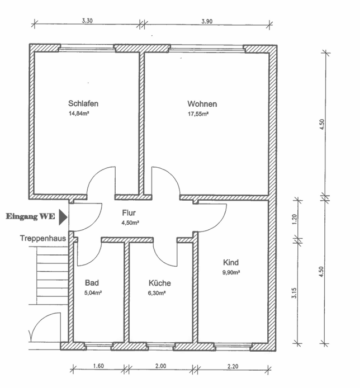 3-Raum-Wohnung in der Parchimer Oststadt - Grundriss (13438)