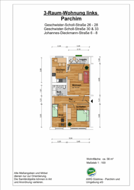 3-Raum-Wohnung in der Parchimer Weststadt - Grundriss (11035)
