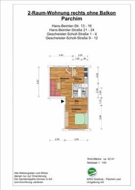 2-Raum-Wohnung in der Parchimer Weststadt - Grundriss (14309)