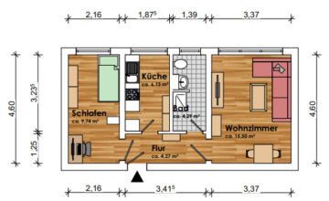 2-Raum-Wohnung in ruhiger Stadtrandlage im Luftkurort Krakow am See - Grundriss (14036)