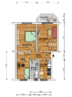 Grundriss - 3 Raum Wohnung mit Einbauküche und Balkon