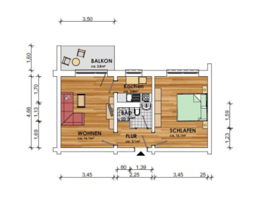 Erstbezug nach Sanierung – Attraktive 2-Raum-Wohnung im zweiten Obergeschoss eines gepflegten Mehrfamilienhauses! - Grundriss (11431)